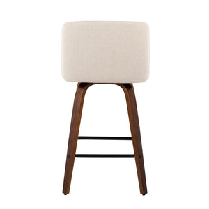 English Elm Toriano Mid-Century Modern Counter Stools Set Of 2 In Walnut Wood & Cream Fabric For Stylish Dining B202S00453-GIGA