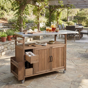 English Elm 54.33" Farmhouse Outdoor Kitchen Cart Solid Fir Frame Steel Top Storage Bbq Prep Natural N767P379702A