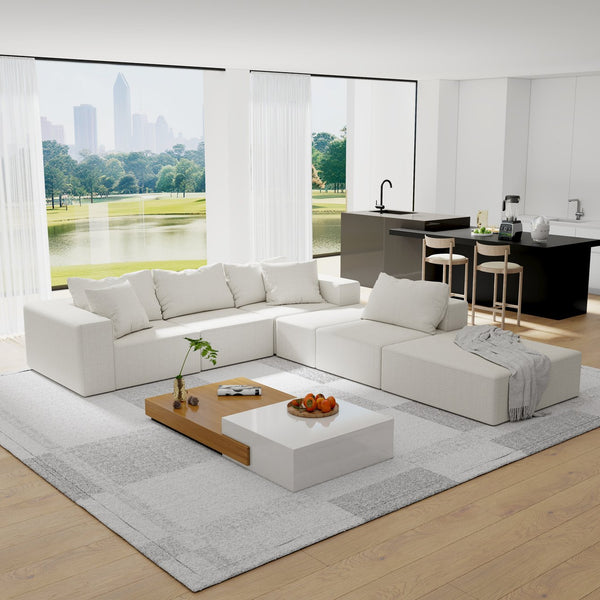 English Elm Modern Upholstered Sectional Sofa Set, Modular 132" L-Shaped Chenille Couch, No Assembly, Plush Comfort and Versatile Configuration Beige W834S00376