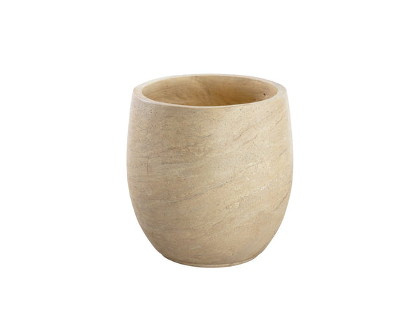 Sunpan ASTER Planter - Small Round Travertine-Look GFRC Pot for Indoor & Outdoor Spaces, Elegant Decor 111375