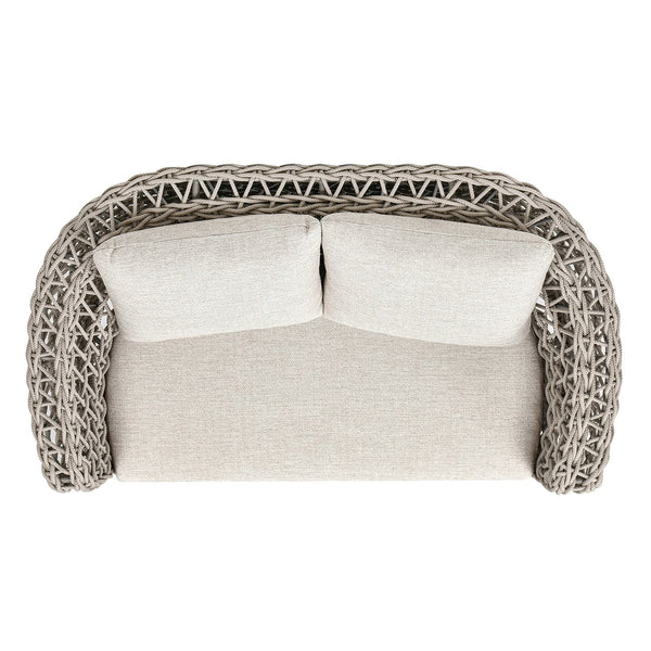 English Elm Jennifer Taylor Home - Everly 63.5" Woven Frame Barrel Loveseat Sofa in Oat Beige – Olefin Rope, Quick-Dry Cushions B2719P245983