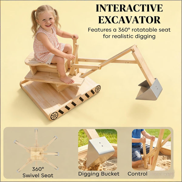 English Elm Kids Outdoor Wooden Sandbox with Rotating Digger Arm Fir Wood Backyard Play Set T3971P486881
