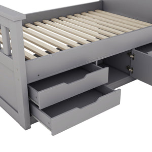 English Elm Twin Captain Platform Bed Frame with Built-In Bookcase, Four Drawers & Slat Support for Storage Gray GX001828AAE