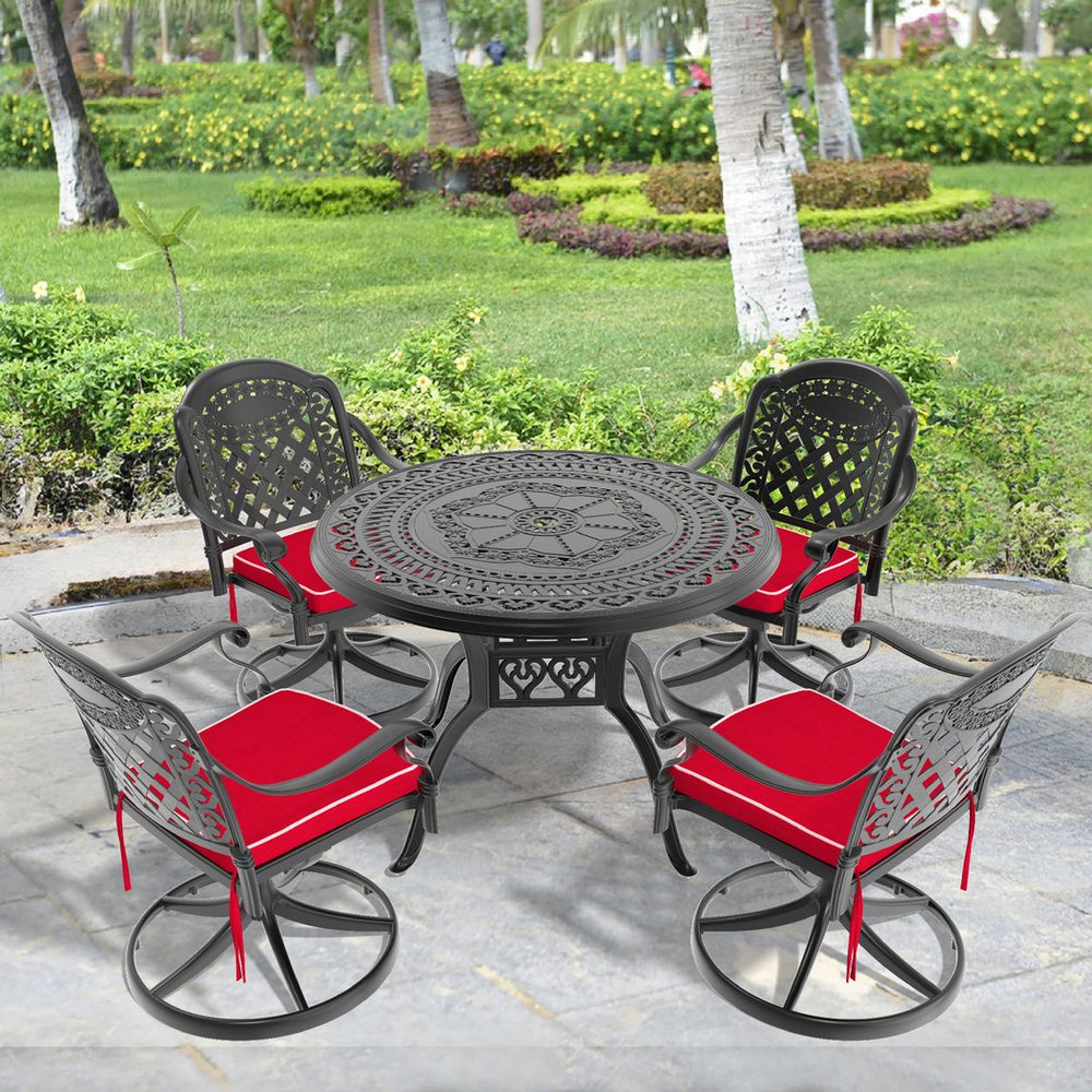 English Elm 5-Piece All-Weather Cast Aluminum Dining Set With 4 Swivel Chairs & Round Table - Perfect For Outdoor Comfort! W1710S00306