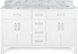 Christopher Knight Home® - Noble House - - 61'' Bathroom Vanity With Marble Top & Double Ceramic Sinks, 4 Drawers, 4 Doors, White