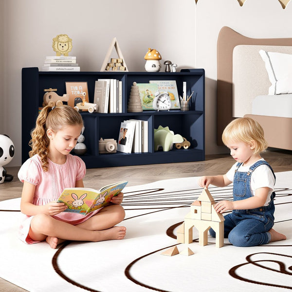 English Elm Wooden Five Cube Open Organizer Low Profile Montessori Bookshelf for Playroom or Nursery Navy Blue T3210P476849