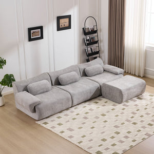 English Elm Modular Chenille Deep Seat Sectional Sofa with Bamboo Frame for Living Room Lounge Grey W1829S00072