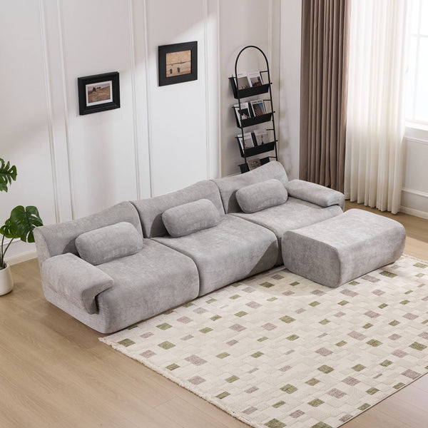 English Elm Modular Chenille Deep Seat Sectional Sofa with Bamboo Frame for Living Room Lounge Grey W1829S00072