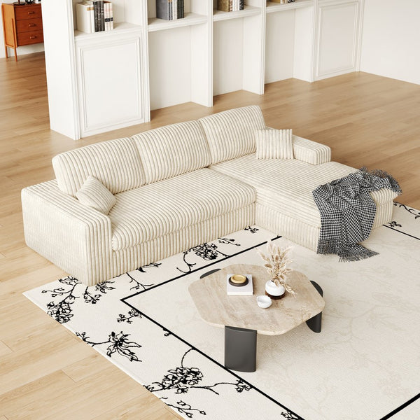 English Elm 114.5'Modern Corduroy Modular sofa with reversible chaise, slow-rebound foam cushions and versatile L-shape seating Beige W834S00456