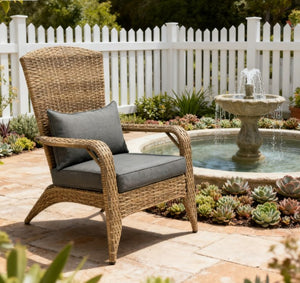 English Elm Soft Cushioned Wicker Adirondack Patio Chair with Tall Curved Back and Wide Armrests T3971P417339