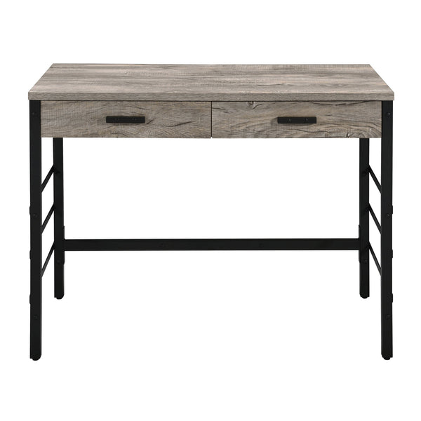 English Elm Light Weathered Oak Modern Writing Desk with 2 Drawers, USB Ports & Plug, Ladder Metal Base Stability B062P184545