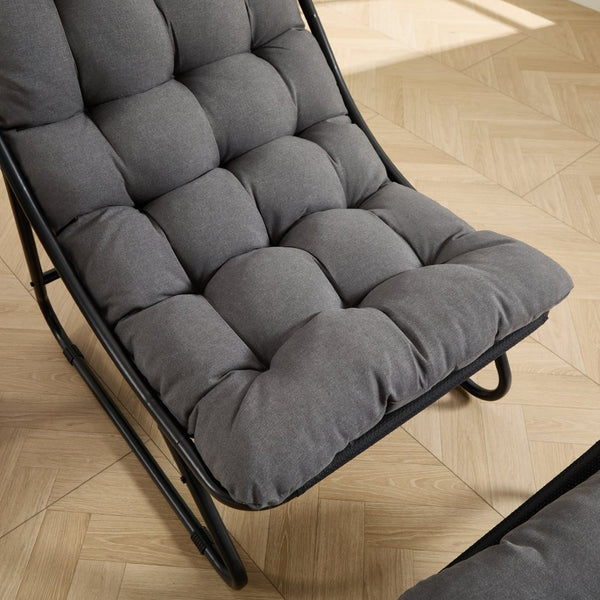English Elm Patio Sling Recliner Set with Ottoman Steel Frame Mesh Seat Cushioned Modern Lounge W640P443483