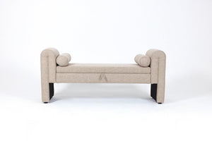 English Elm 60-inch Velvet Storage Bench Upholstered Seat with Hidden Compartment for Bedroom Entryway Oatmeal W2795P429926