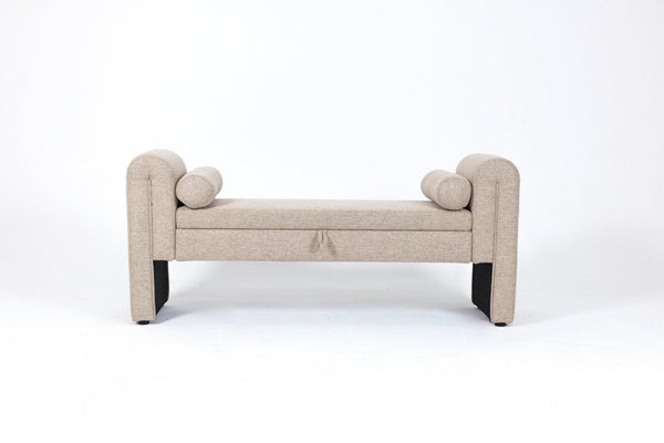 English Elm 60-inch Velvet Storage Bench Upholstered Seat with Hidden Compartment for Bedroom Entryway Oatmeal W2795P429926