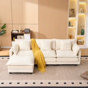 English Elm Beige Chenille Sectional Sofa with Modular Ottoman for Living Room or Studio Beige W2603S00001