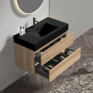 English Elm 36' Wall-Mounted Vanity with Oak & Walnut Grille, Soft-Closing Drawers, 20% More Storage, Eco-Friendly Finish W1865S00166