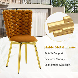 English Elm Set of 2 Velvet Dining Chairs with Braided Rope Backs and Glamorous Metal Legs Gold,Orange W3875P399194