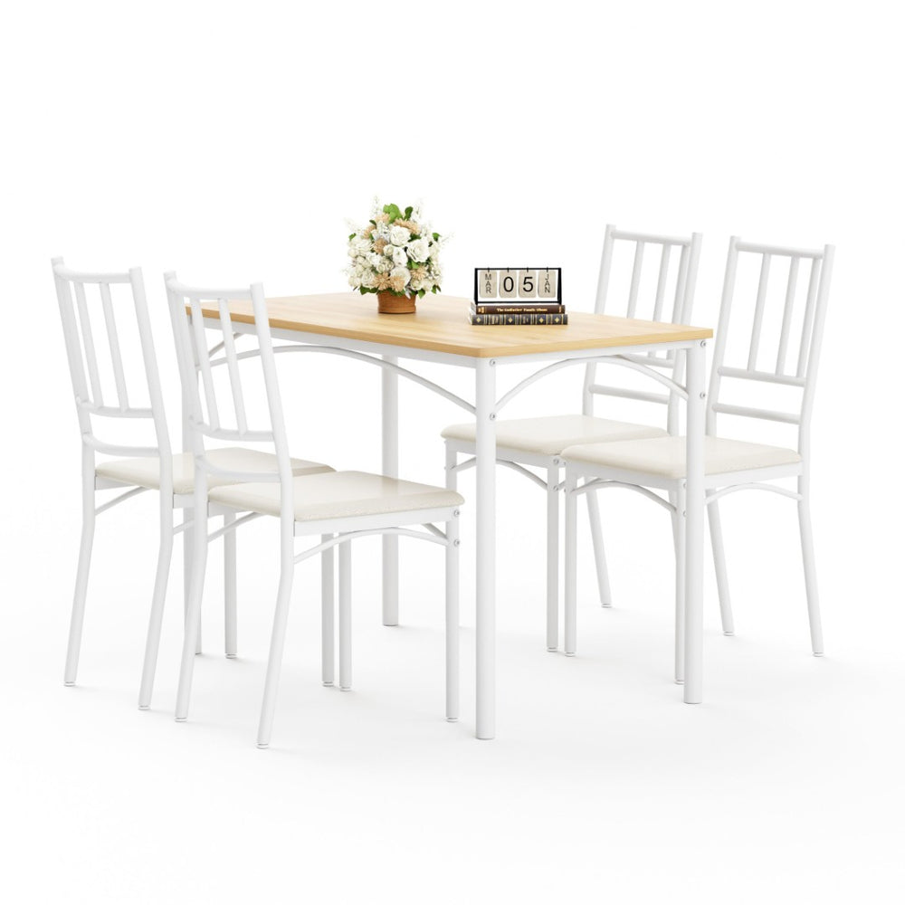 English Elm Dining Set for Four with Steel Frame Chairs and Particleboard Top Industrial Kitchen Natural,White W1162P430309