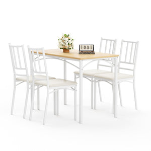 English Elm Dining Set for Four with Steel Frame Chairs and Particleboard Top Industrial Kitchen Natural,White W1162P430309