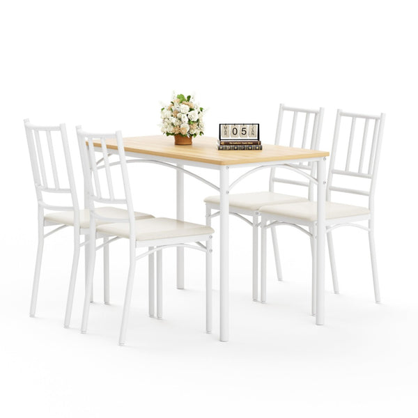 English Elm Dining Set for Four with Steel Frame Chairs and Particleboard Top Industrial Kitchen Natural,White W1162P430309