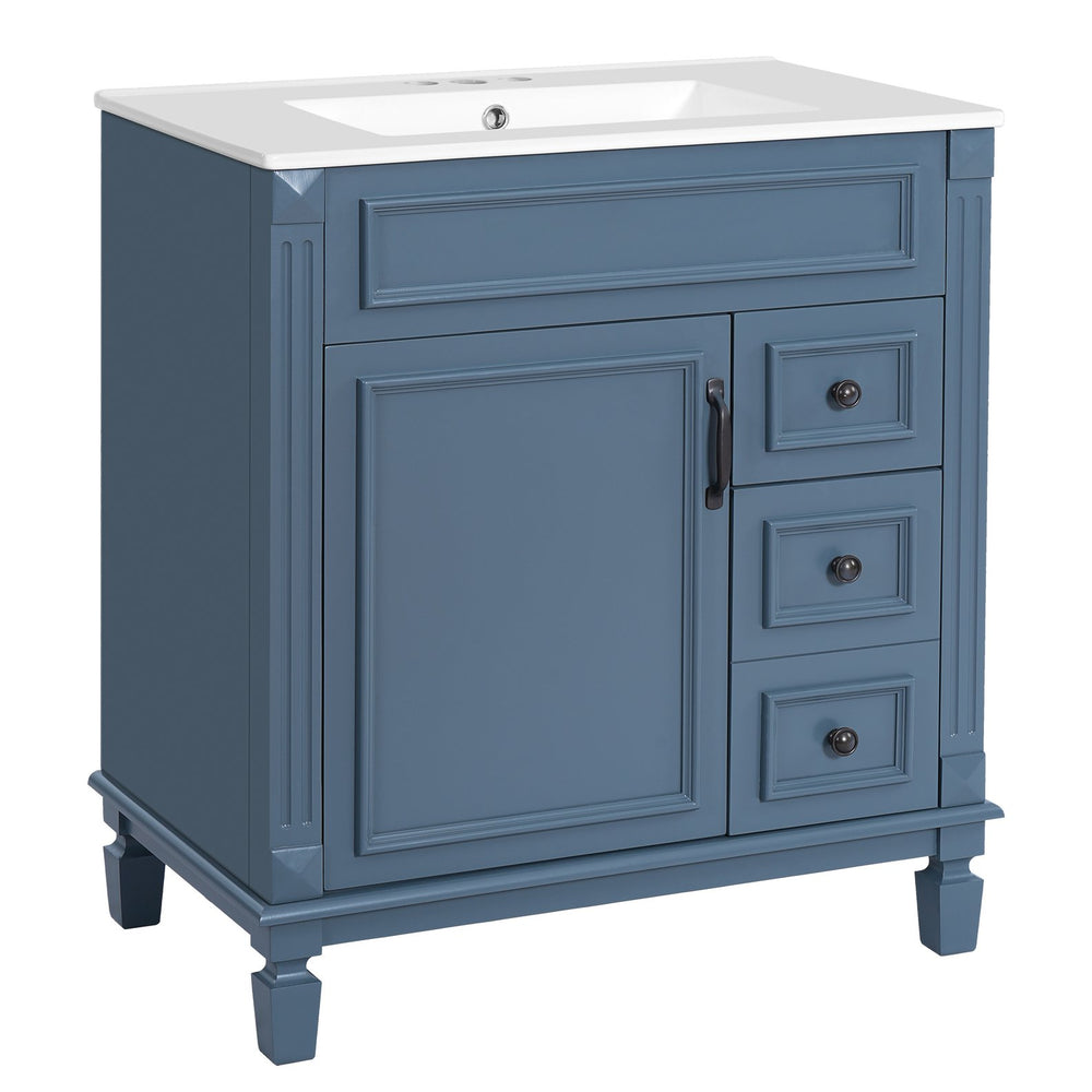 English Elm 30" French-Inspired Bathroom Vanity With Ceramic Sink, Soft-Close Drawers & Elegant Storage Solutions N710P323323C