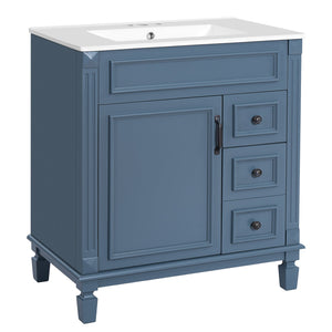 English Elm 30" French-Inspired Bathroom Vanity With Ceramic Sink, Soft-Close Drawers & Elegant Storage Solutions N710P323323C