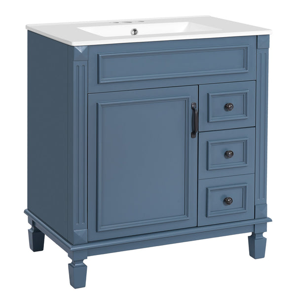 English Elm 30" French-Inspired Bathroom Vanity With Ceramic Sink, Soft-Close Drawers & Elegant Storage Solutions N710P323323C