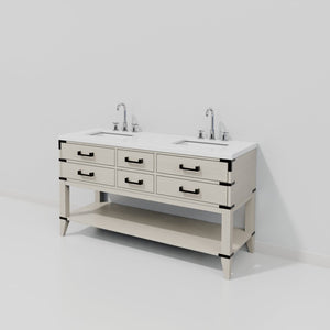 English Elm White Oak Double Bath Vanity With White Quartz Top & Polished Chrome Faucet Set – Stylish Storage! B2731P260287-GIGA