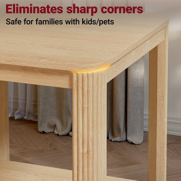 English Elm Rounded Square End Tables Set of 2 Boho Walnut with Wave Legs and Open Shelf W5563P449957