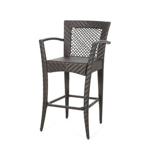 English Elm Christopher Knight Home® - Outdoor PE rattan Barstools with Iron Frame Set of 2 - 30" Seat, Woven Multi Brown, Tapered Legs Elegance 64339.00MULBRN