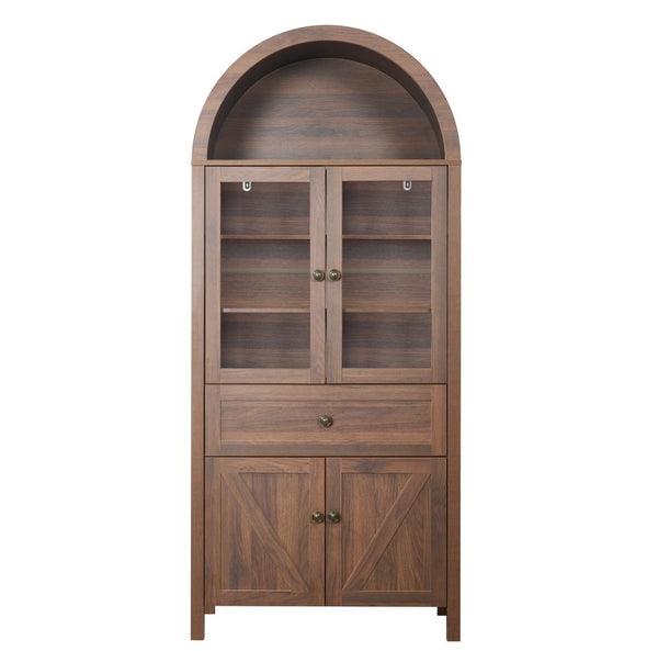 English Elm Dome Top Apothecary Cabinet Antique Inspired Tall Storage with Arched Silhouette Walnut,Walnut Brown W1785S00001
