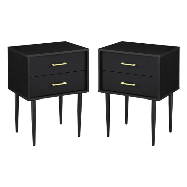 2 Piece 20" Two-Drawer Nightstand - Solid Black AF20OLI2DSB-2PK Walker Edison