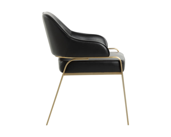 Sunpan Malachi Dining Armchair - Luxurious Design with Stainless Steel Base for Elegant Dining Spaces Gold, Cantina Black