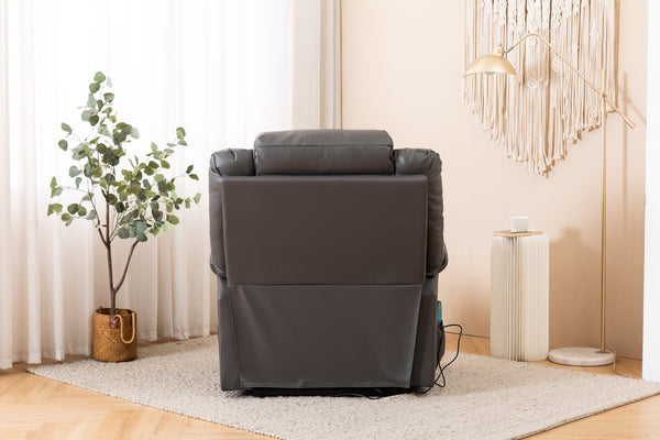 English Elm Electric Power Massage Recliner with Heating & USB Charging, PU Leather, Extra-Dense Cushion Comfort Dark Gray B205S00069