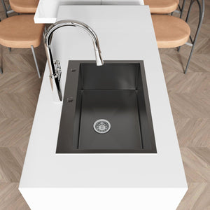English Elm Stainless Handmade Single Bowl Overmount Kitchen Sink Deep Basin Black Satin Finish T3177P286026