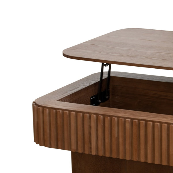 English Elm 38.6'' Fluted Walnut Lift-top Coffee Table with Hidden Storage for Modern Living W1435P380337