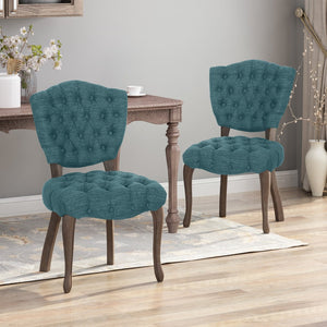 English Elm Kd Button Tufted Dining Chairs Set of 2 Rubberwood Scrolled Legs Vintage Style 61624.00FT