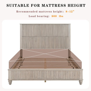 English Elm Solid Rubberwood Queen Platform Bed Tall Headboard Natural Grain No Box Spring W1716S00016