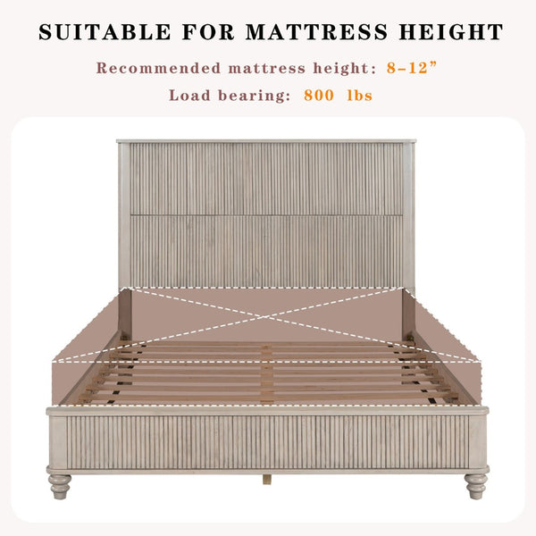 English Elm Solid Rubberwood Queen Platform Bed Tall Headboard Natural Grain No Box Spring W1716S00016