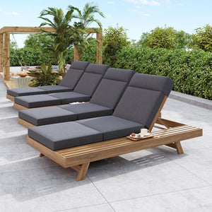 English Elm Lounge Chaise Outdoor Acacia Wood Slatted Frame with Water Resistant Cushion Resort Style Dark Gray,Light Brown N770P442L67G