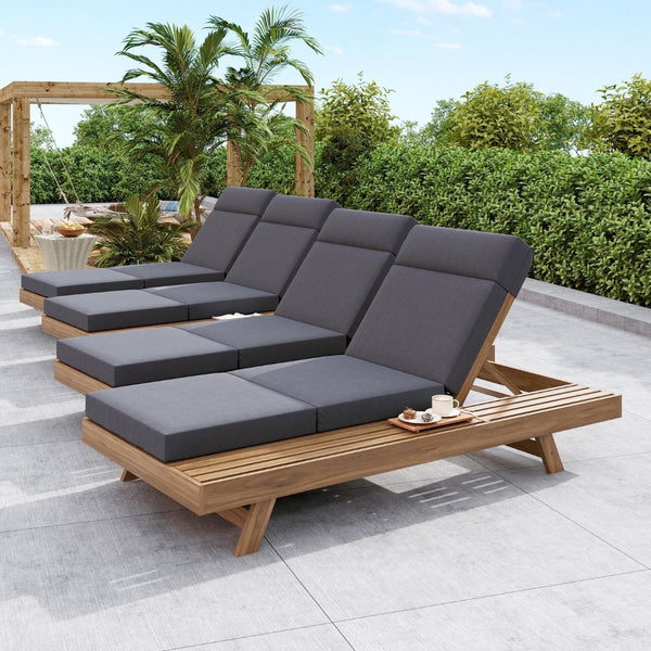 English Elm Lounge Chaise Outdoor Acacia Wood Slatted Frame with Water Resistant Cushion Resort Style Dark Gray,Light Brown N770P442L67G