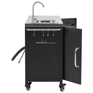 English Elm K&K Outdoor Kitchen Island with 304 Sink, Thick Stainless Top, Spice Rack, Trash Holder, Locking Wheels, BBQ Prep Station N707P270780B