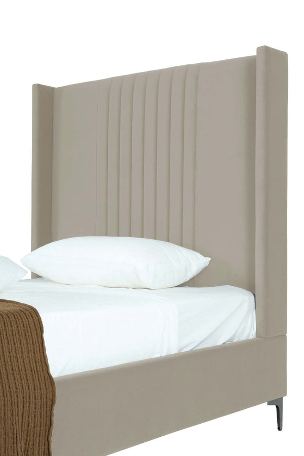English Elm 48" Full Velvet Upholstered Bed Channel Tufted Headboard Mid-century Modern Bedroom Taupe B365S00158