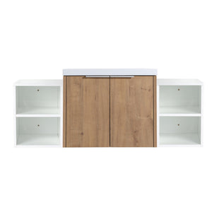 English Elm 48 Inch Wall Mounted Bathroom Vanity with Resin Sink, Soft-Close Doors, Metal Handles, Storage—Durable Eco Plywood Imitative Oak W999S00184