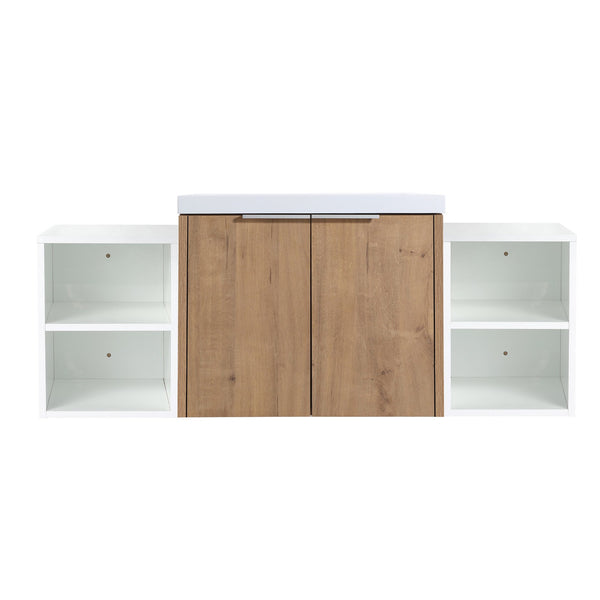 English Elm 48 Inch Wall Mounted Bathroom Vanity with Resin Sink, Soft-Close Doors, Metal Handles, Storage—Durable Eco Plywood Imitative Oak W999S00184