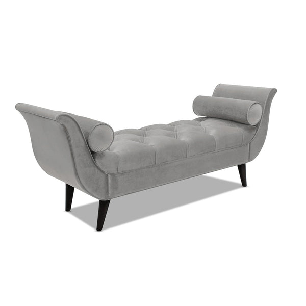 English Elm Alma Velvet Tufted Entryway Bench with Flared Arms and Bolster Pillows Included Gray B2719P238451