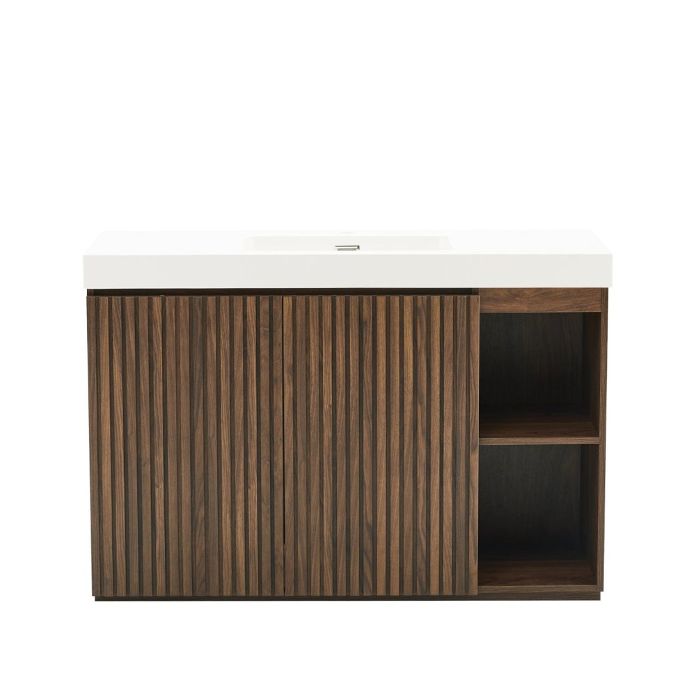 English Elm Grace Floating Walnut Vanity with Solid Surface Sink and Soft Close Storage Drawers Walnut Brown W1865S00224