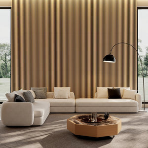 English Elm Wood Slat Acoustic Wall Panels Set of 4 Fluted Mdf for Living Room or Studio White+Oak W347P317956