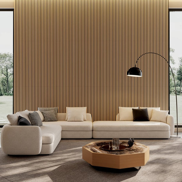 English Elm Wood Slat Acoustic Wall Panels Set of 4 Fluted Mdf for Living Room or Studio White+Oak W347P317956