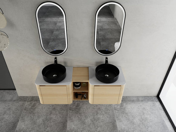 English Elm 60'' Wall-Mounted Bathroom Vanity With Ceramic Art Sink & Soft-Close Door For Modern Elegance W999S00472